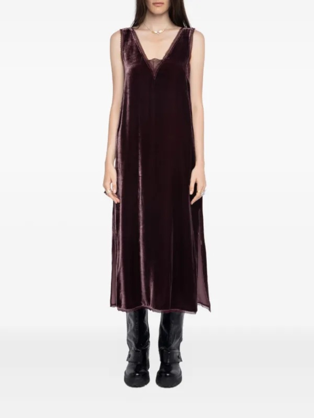 Zadig & Voltaire Velvet Midi Slip Dress in Deep Burgundy